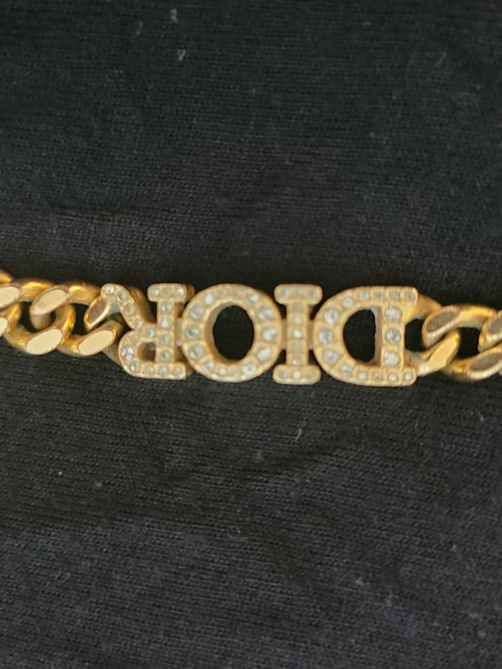Dior Gold Crystal-Embellished Logo Chain Necklace.